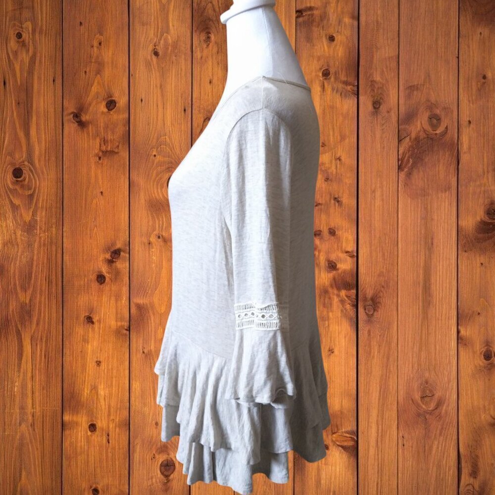 Alya Anthropologie Women's Small 3/4 Bell Sleeve Crochet Ruffle Pullover Blouse - Picture 6 of 7